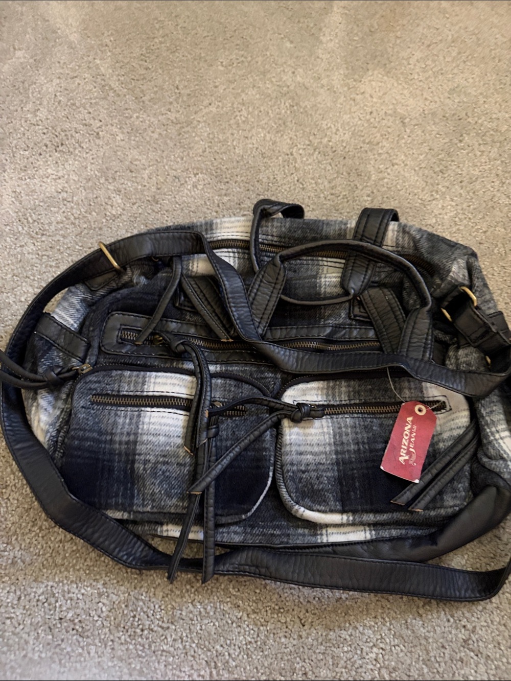 Arizona Jean Company Black and Gray Plaid Tote Bag